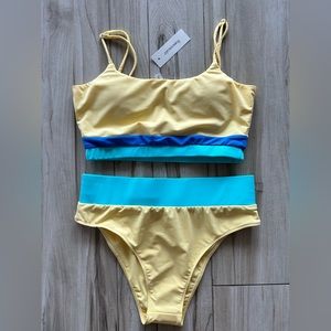 Yellow and blue bathing suit